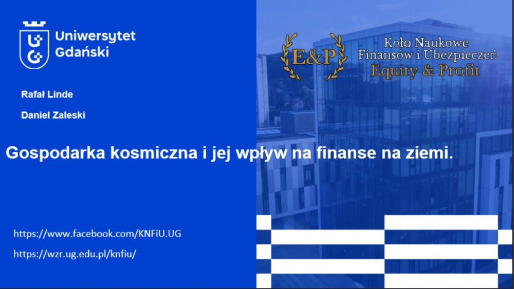 Strona tytułowa prezentacji „Gospodarka kosmiczna: jak kosmos wpływa na finanse na Ziemi”