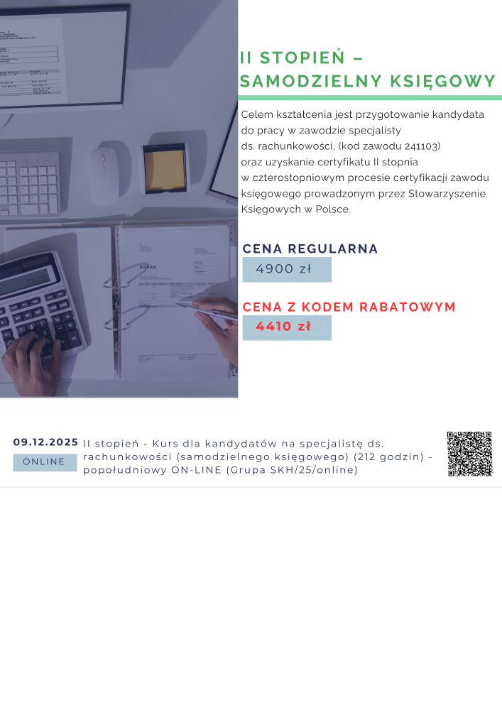 oferta na kursy certyfikowane z rachunkowości oraz kadry i płace- plakat