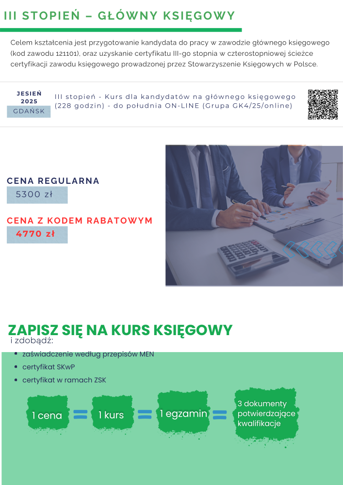 oferta na kursy certyfikowane z rachunkowości oraz kadry i płace- plakat