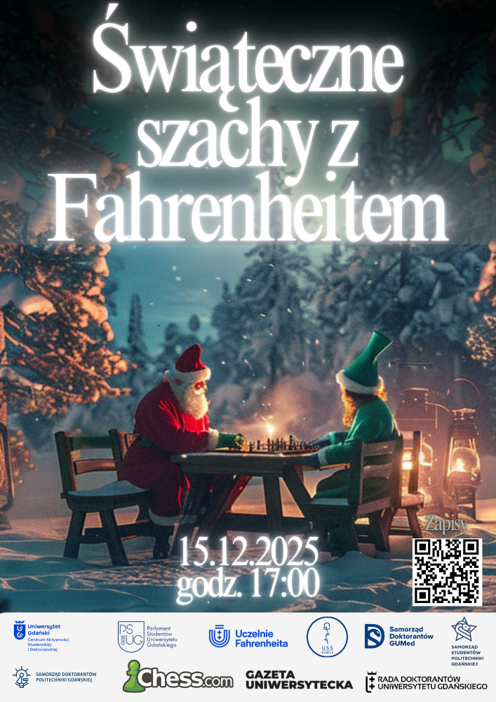 Świąteczne Szachy z Fahrenheitem - turniej online dla społeczności akademickiej- plakat