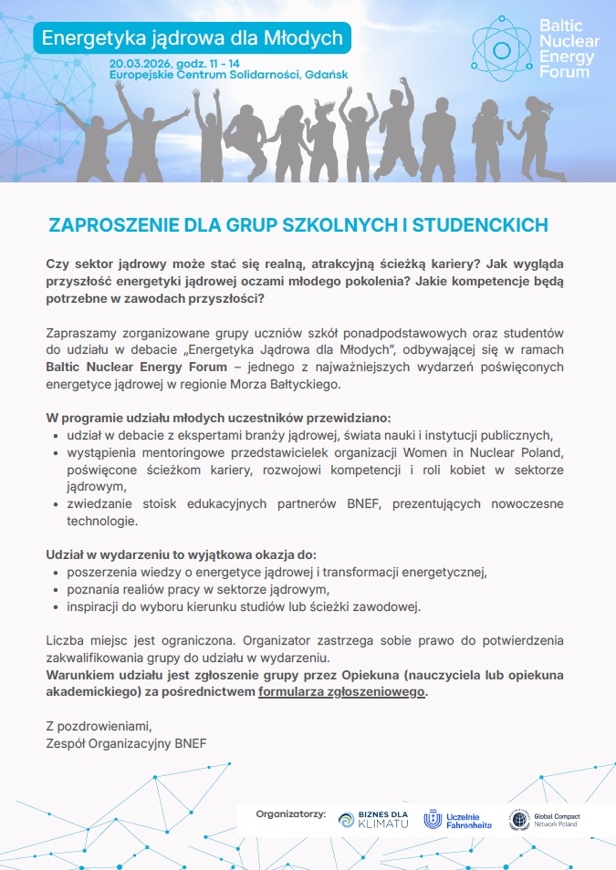 Baltic Nuclear Energy Forum 2026- zaproszenie dla studentów - zaproszenie