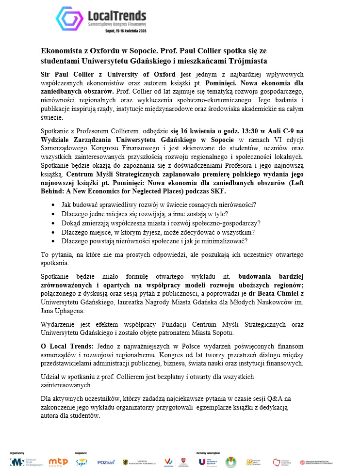 Spotkanie otwarte z profesorem Paulem Collierem - Komunikat