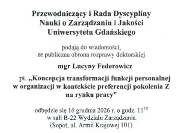 Zaproszenie na publiczną obronę rozprawy…