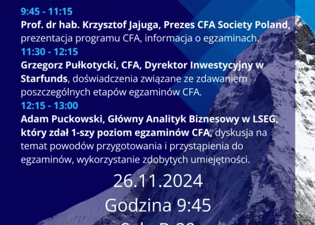 Zapraszamy studentów na CFA Day 2024 na Wydziale Zarządzania!